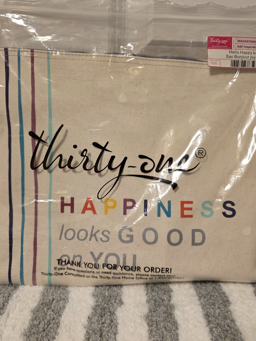 thirty-one NWT Hello Happy Pouch Canvas Pouch and Inspirational Folder MSRP$83 - Picture 2 of 7